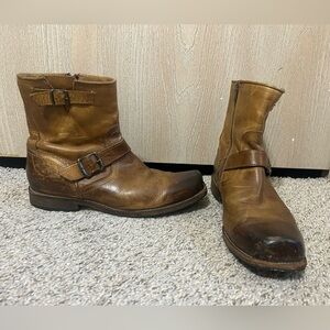 Frye Veronica Caramel Flex Leather Engineer Boot Buckles Side Zip Women's Sz 8.5